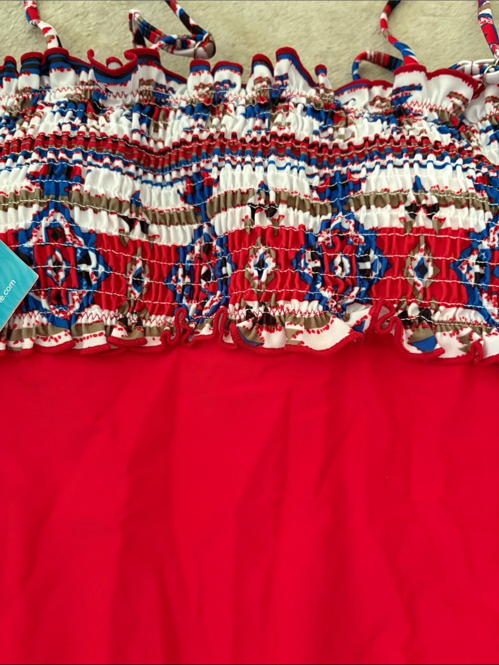 Cupshe Red One-Piece Swimsuit with Patterned Bandeau Top - Picture 2 of 4